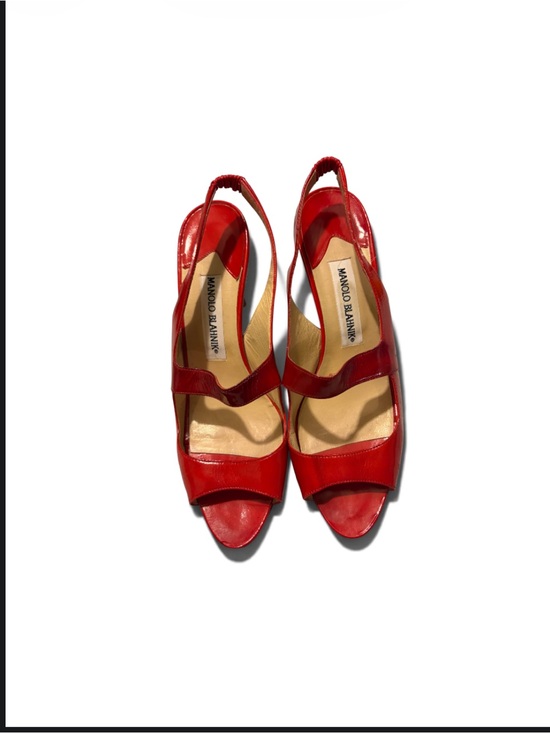 Manolo Blahnik Shoes - Manolo Blahnik Red Patent Leather Slingback Heels